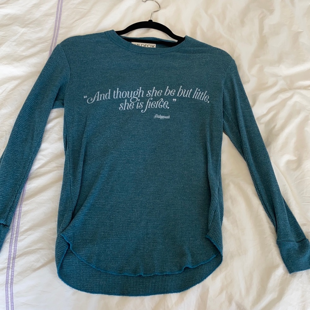 Wild fox turquoise long sleeve waffle top